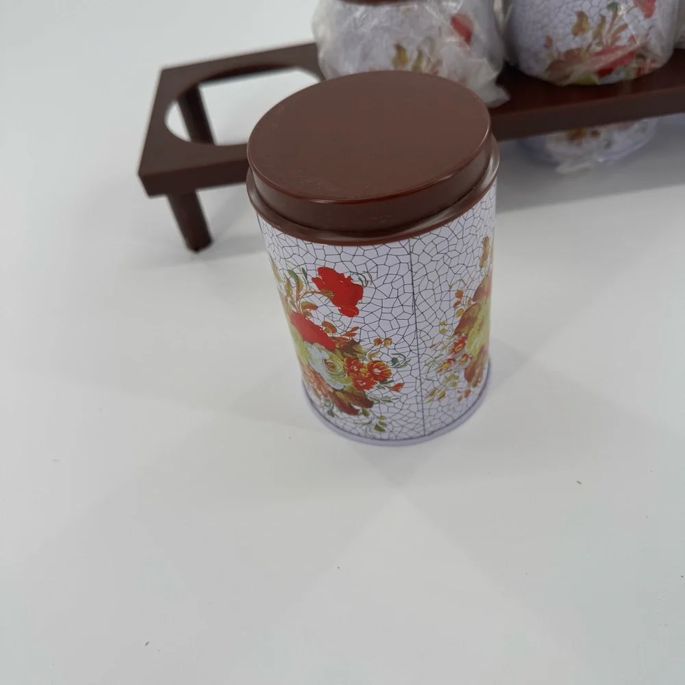 Vintage Floral Tin Canisters Retro Spice Jars Set‎ Of 4 Kitchen MCM Decor New